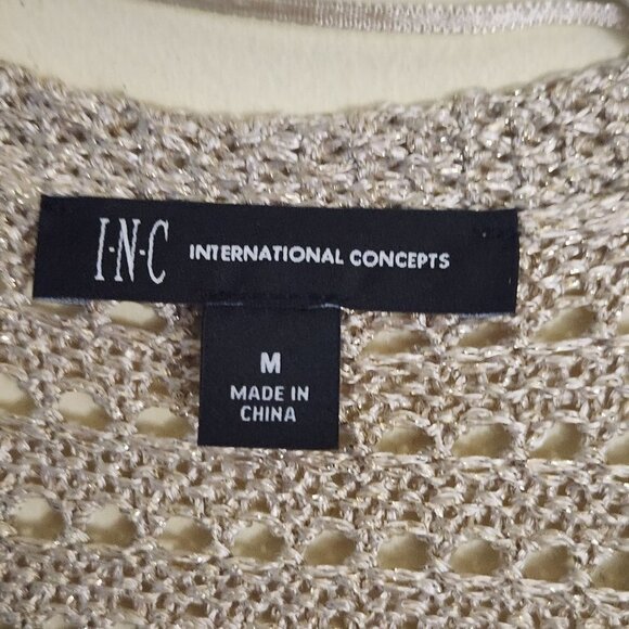 Inc International Gold Crochet Long Lines Fringe Open Cardigan Sweater Size M - Picture 7 of 8